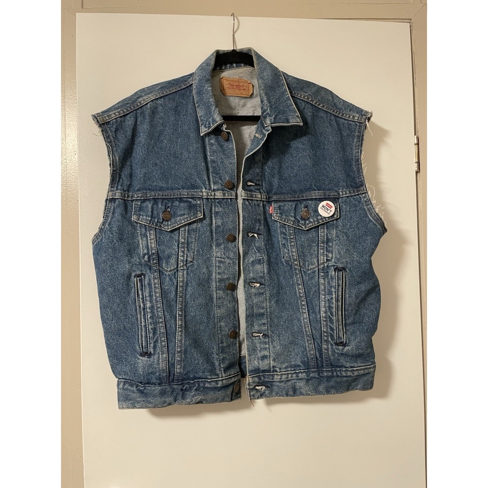 Vintage Levi's Denim Trucker Cutoff Vest Made in USA Factory Sleeveless Large